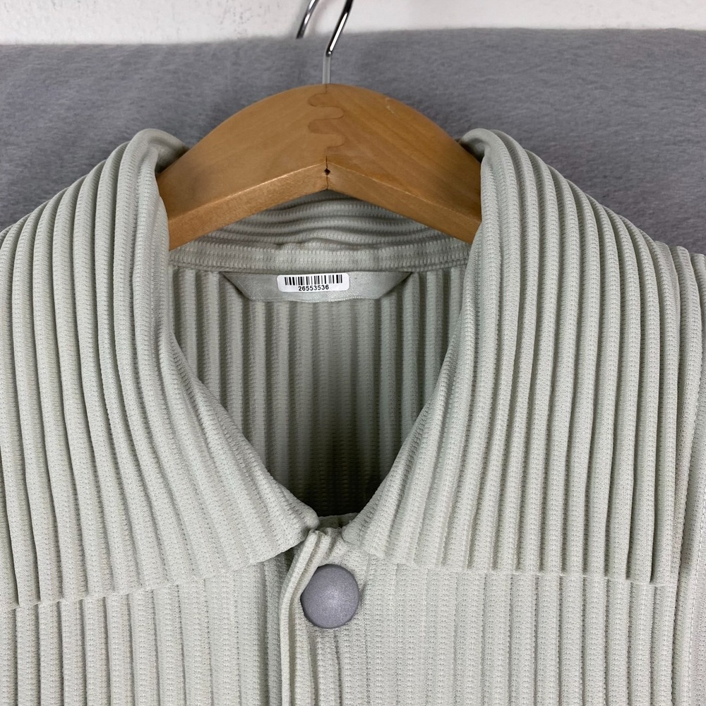 Issey Miyake Homme Plisse Pleated MC March Shirt Jacket Mens 2 frosty gray snap - Picture 6 of 16